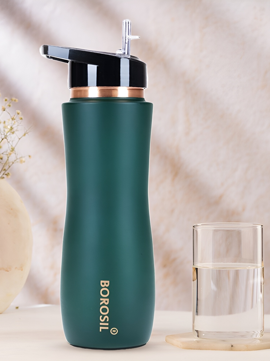 

BOROSIL Green & Black Solid Copper Sipper Water Bottle 750 ml