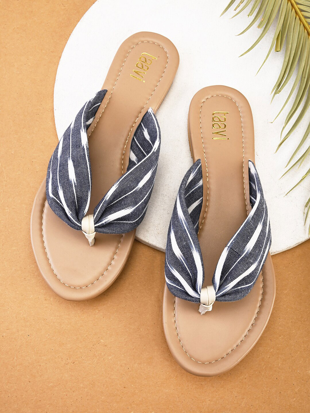 

Taavi Striped Open Toe Flats, Grey