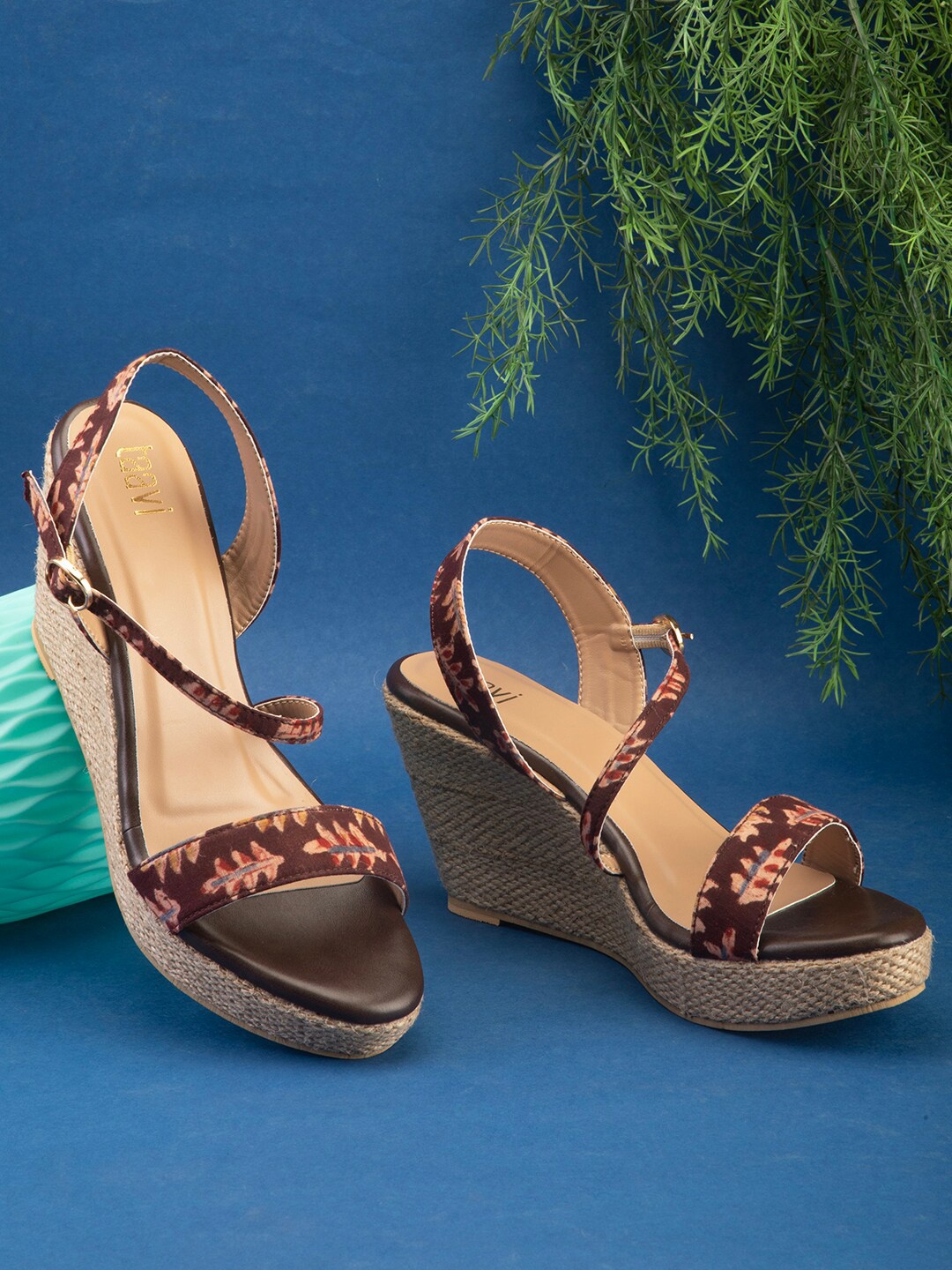 

Taavi Printed Open Toe Wedge Heels, Maroon