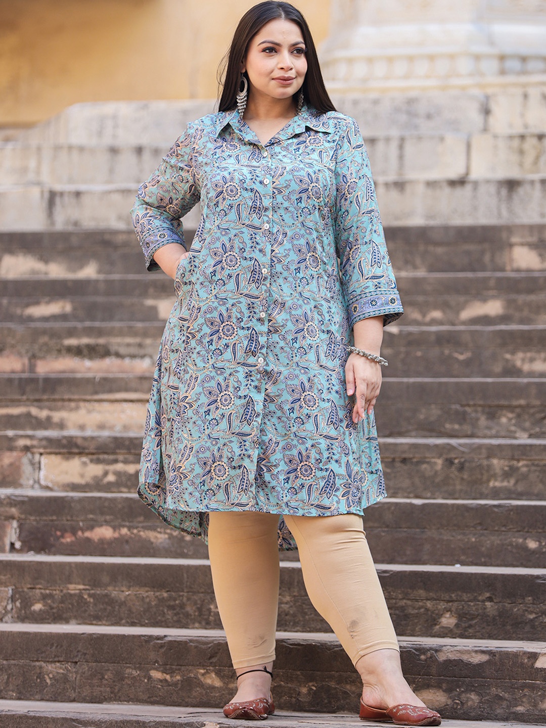 

KAAJH Plus Size Ethnic Motifs Printed Kurta, Blue