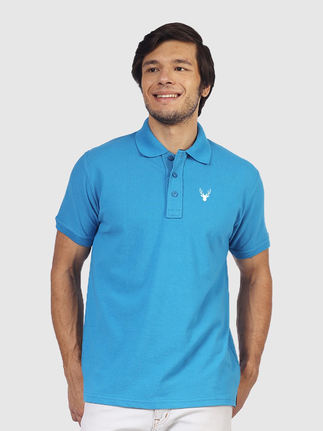 

Greylongg Polo Collar Short Sleeves Cotton T-shirt, Blue