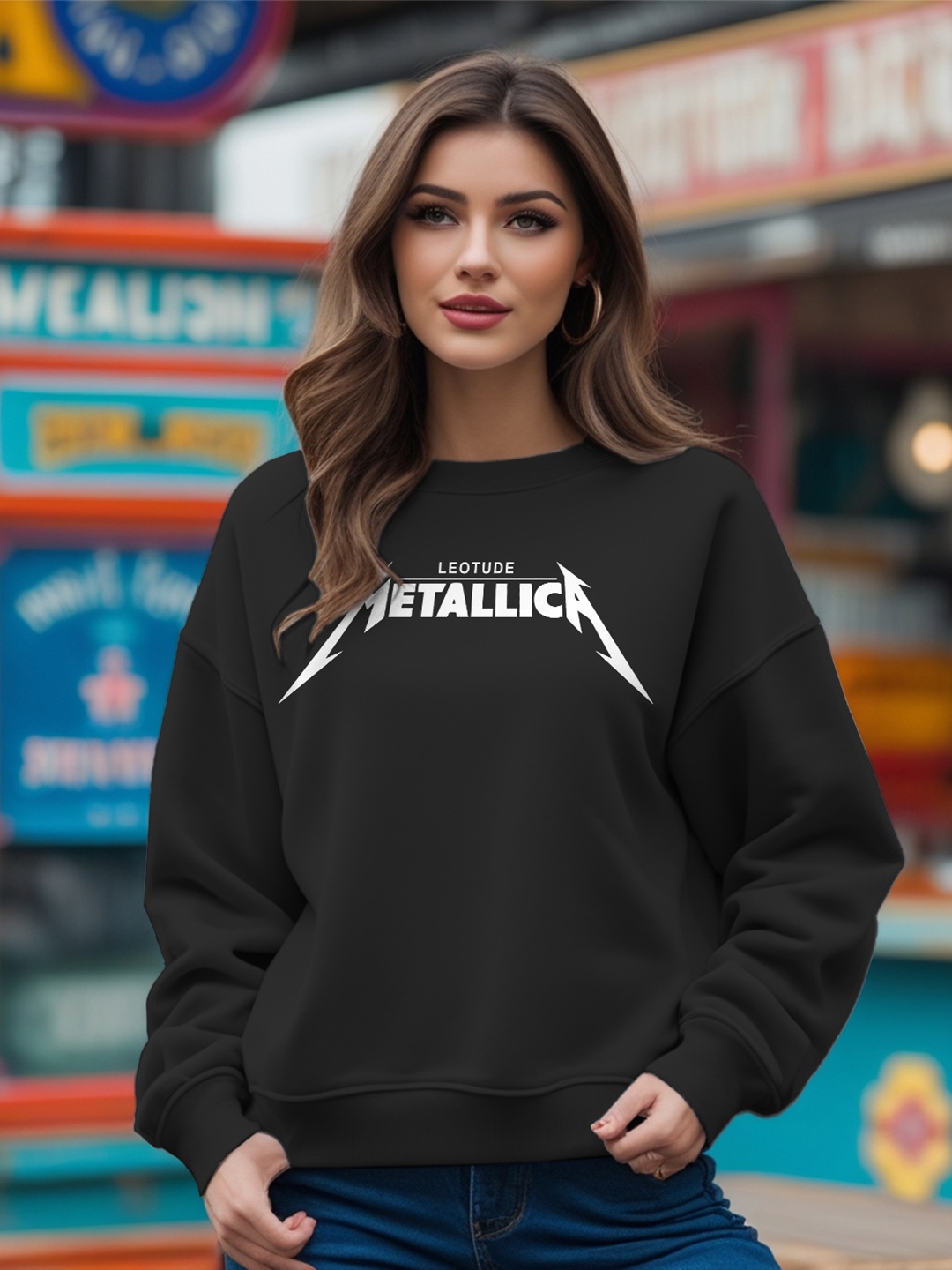 

Leotude Typography Printed Fleece Sweatshirt, Black