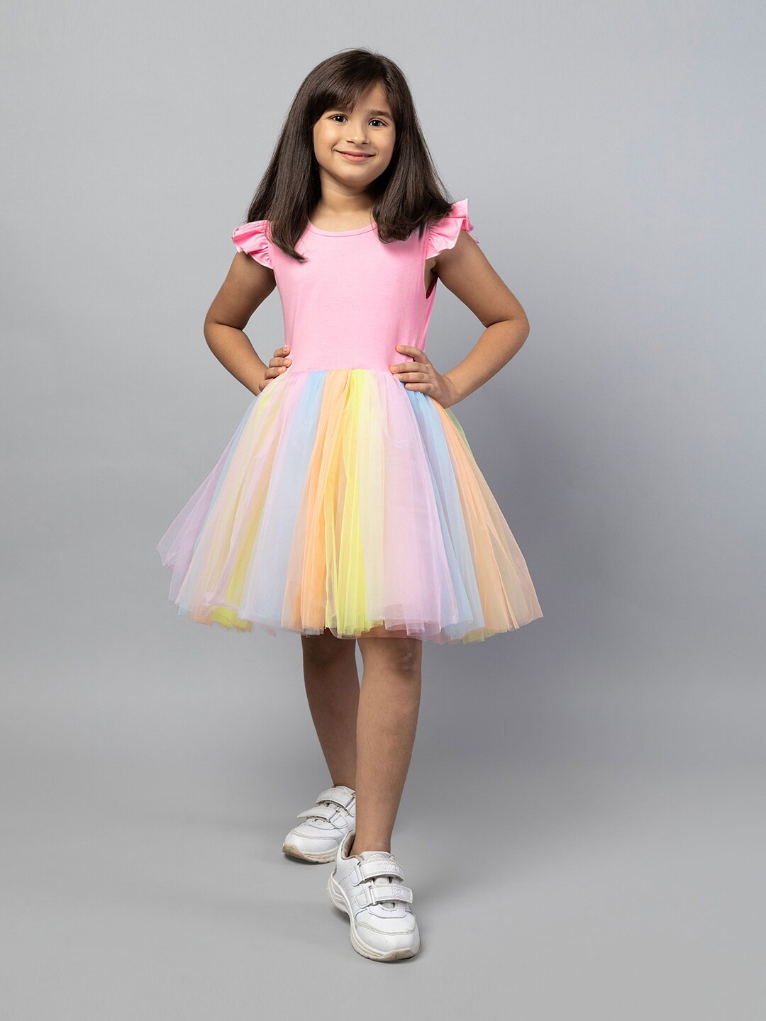 

ZIP ZAP ZOOP Girls Colourblocked Fit & Flare Dress, Pink