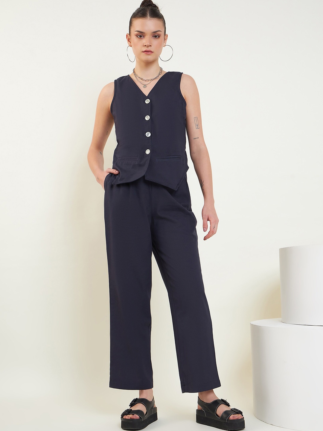 

Mast & Harbour Pure Cotton Waistcoat With Trousers, Navy blue