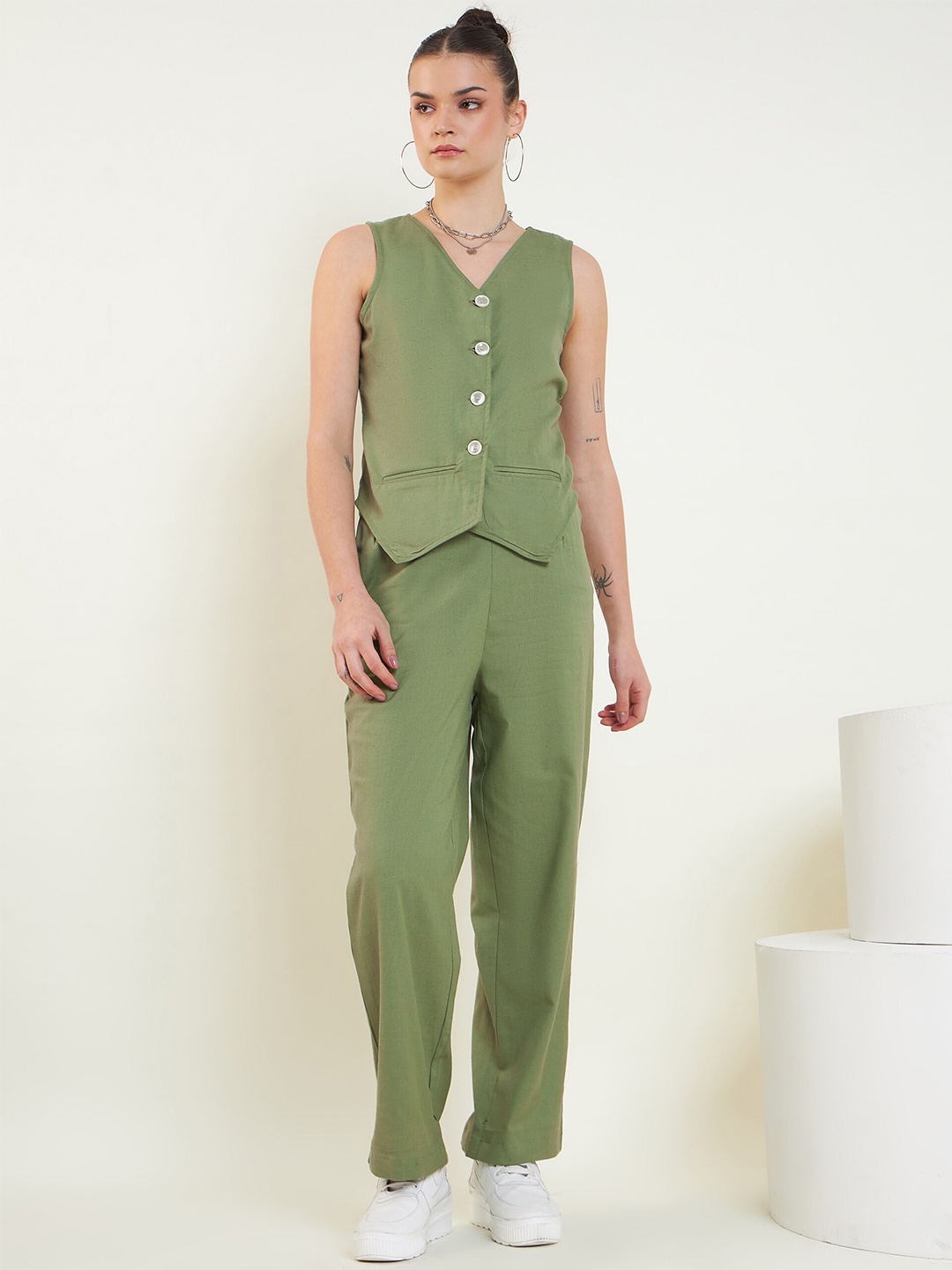 

Mast & Harbour Pure Cotton Waistcoat With Trousers, Olive