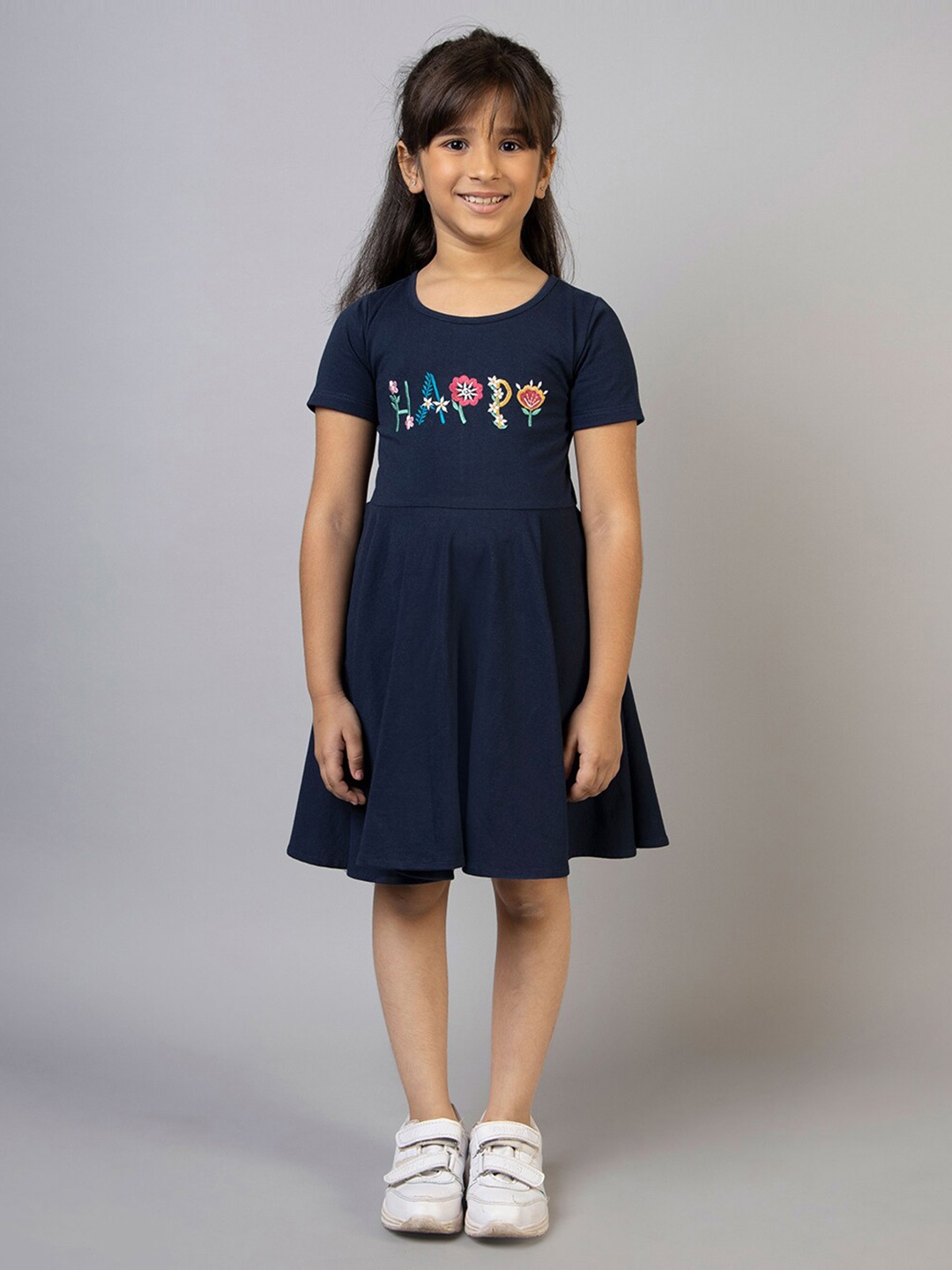 

ZIP ZAP ZOOP Girls Floral Embroidered Fit & Flare Dress, Blue