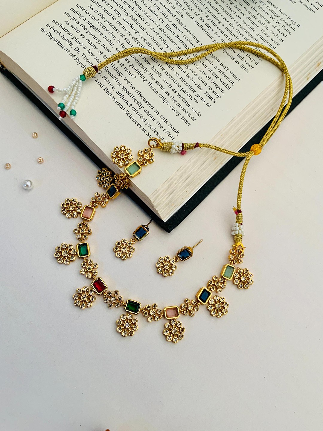

ABDESIGNS Gold-Plated Stone Studded Jewellery Set