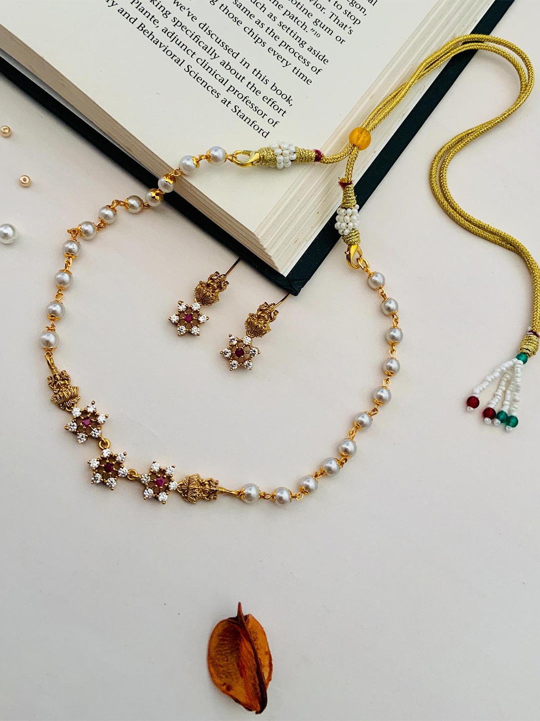 

ABDESIGNS Gold-Plated Stone Studded & Beaded Jewellery Set