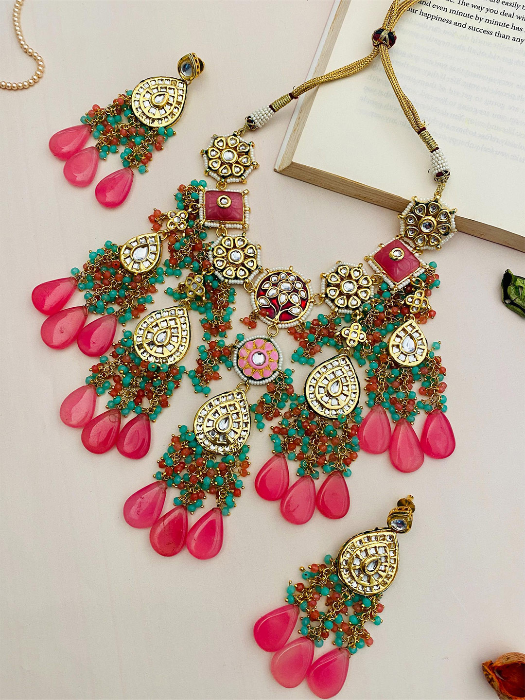 

ABDESIGNS Gold-Plated Stone Studded & Beaded Jewellery Set
