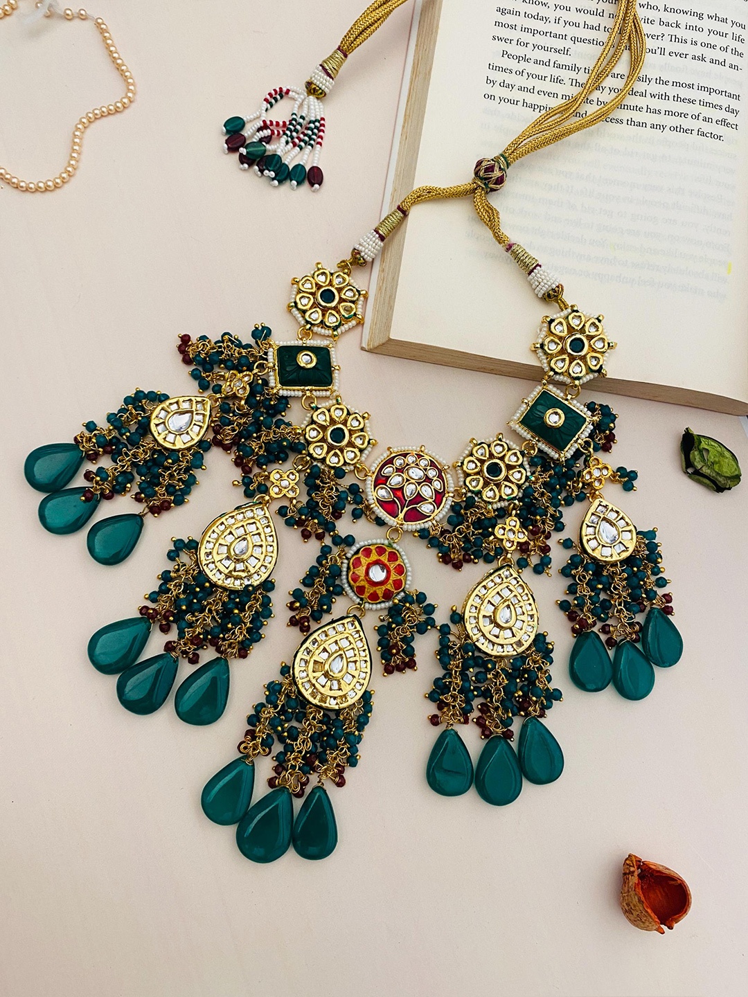 

ABDESIGNS Gold-Plated Stone Studded & Beaded Jewellery Set