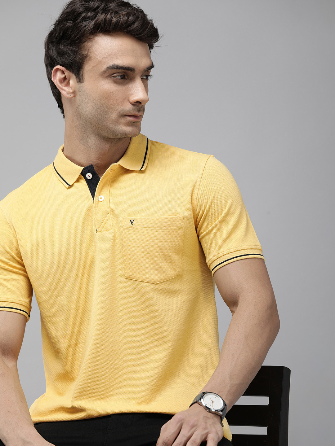 

Van Heusen Men Polo Collar Pure Cotton Pockets T-shirt, Yellow
