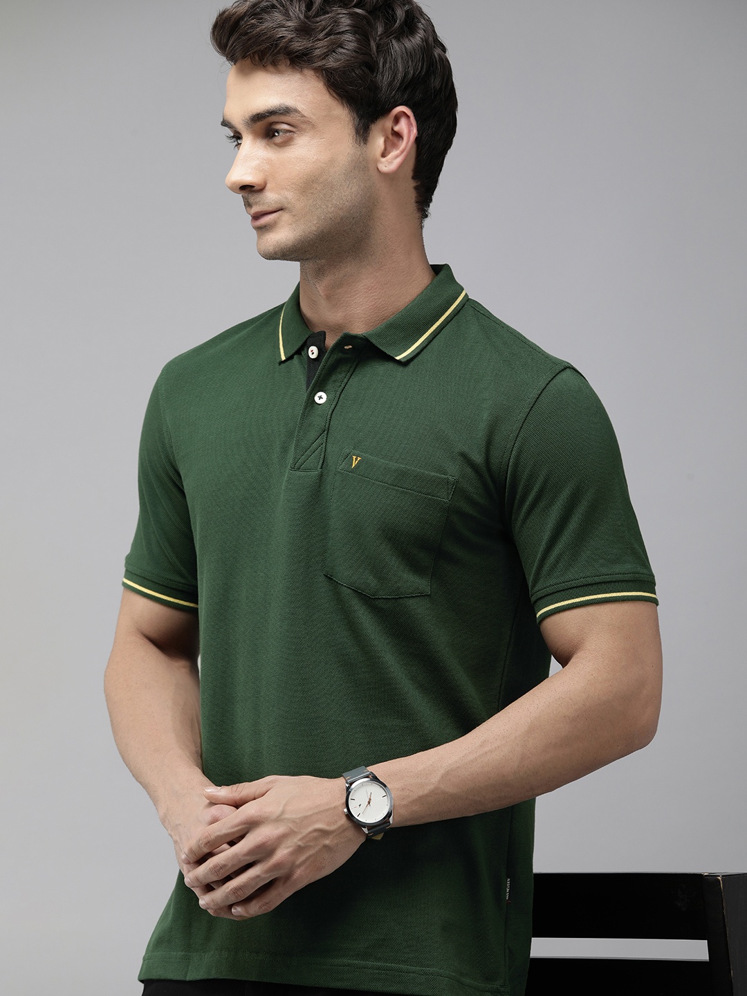

Van Heusen Men Polo Collar Pure Cotton T-shirt, Green