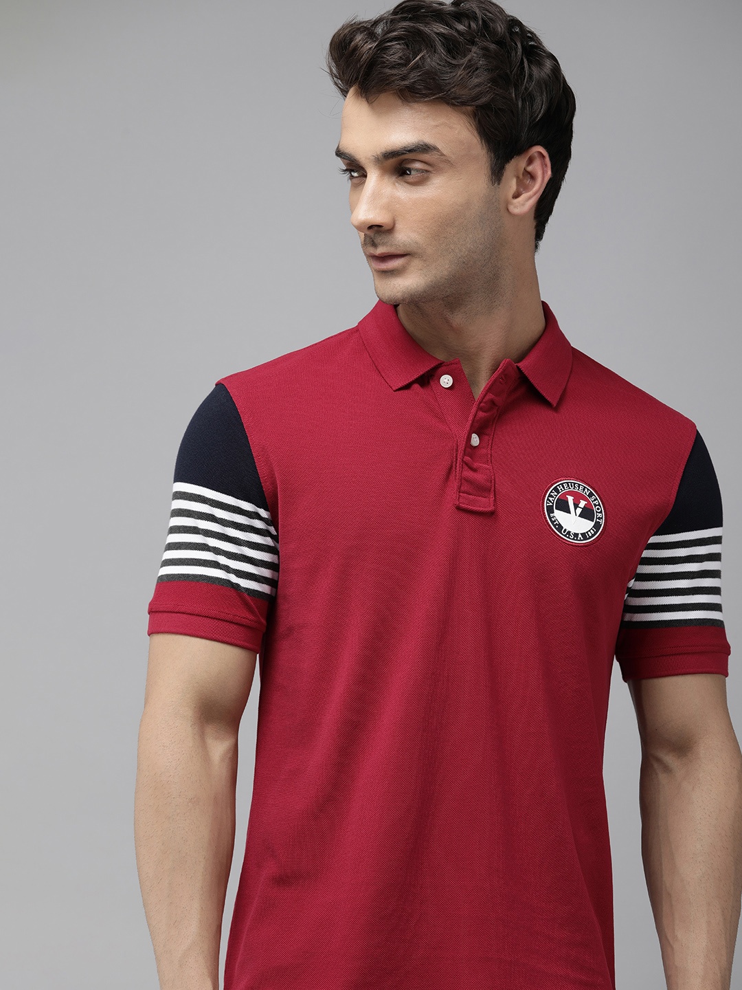 

Van Heusen Men Polo Collar Pure Cotton T-shirt, Red