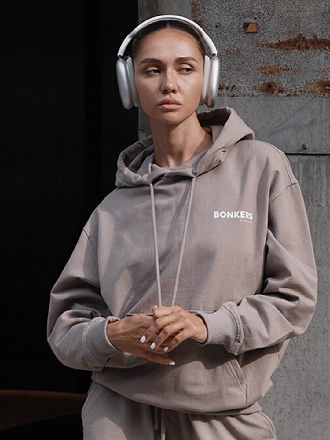 

Bonkers Corner Beige Hooded Drop-Shoulder Sleeves Cotton Sweatshirt