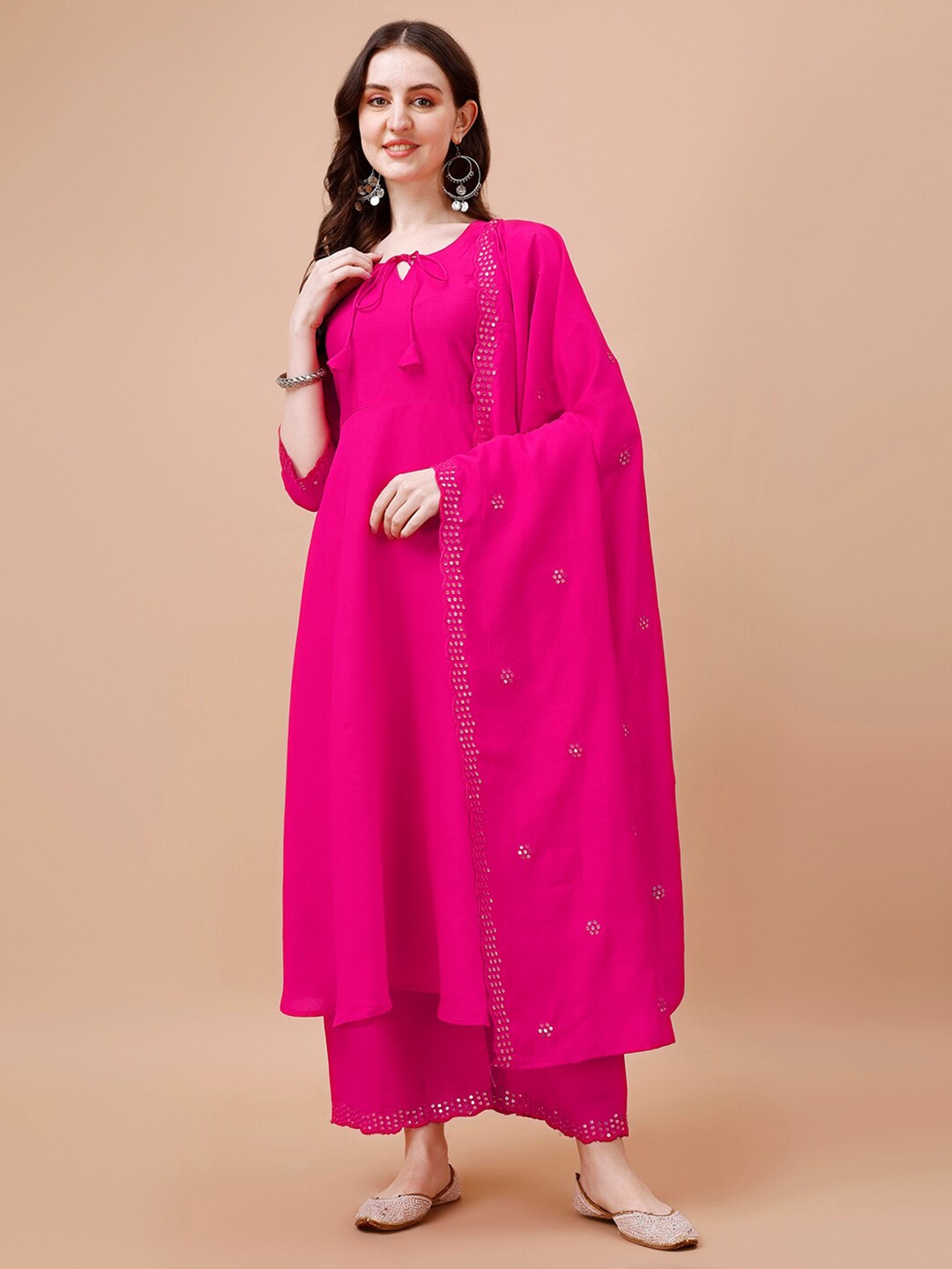 

KALINI A-Line Sequinned Kurta With Palazzos & Dupatta, Pink