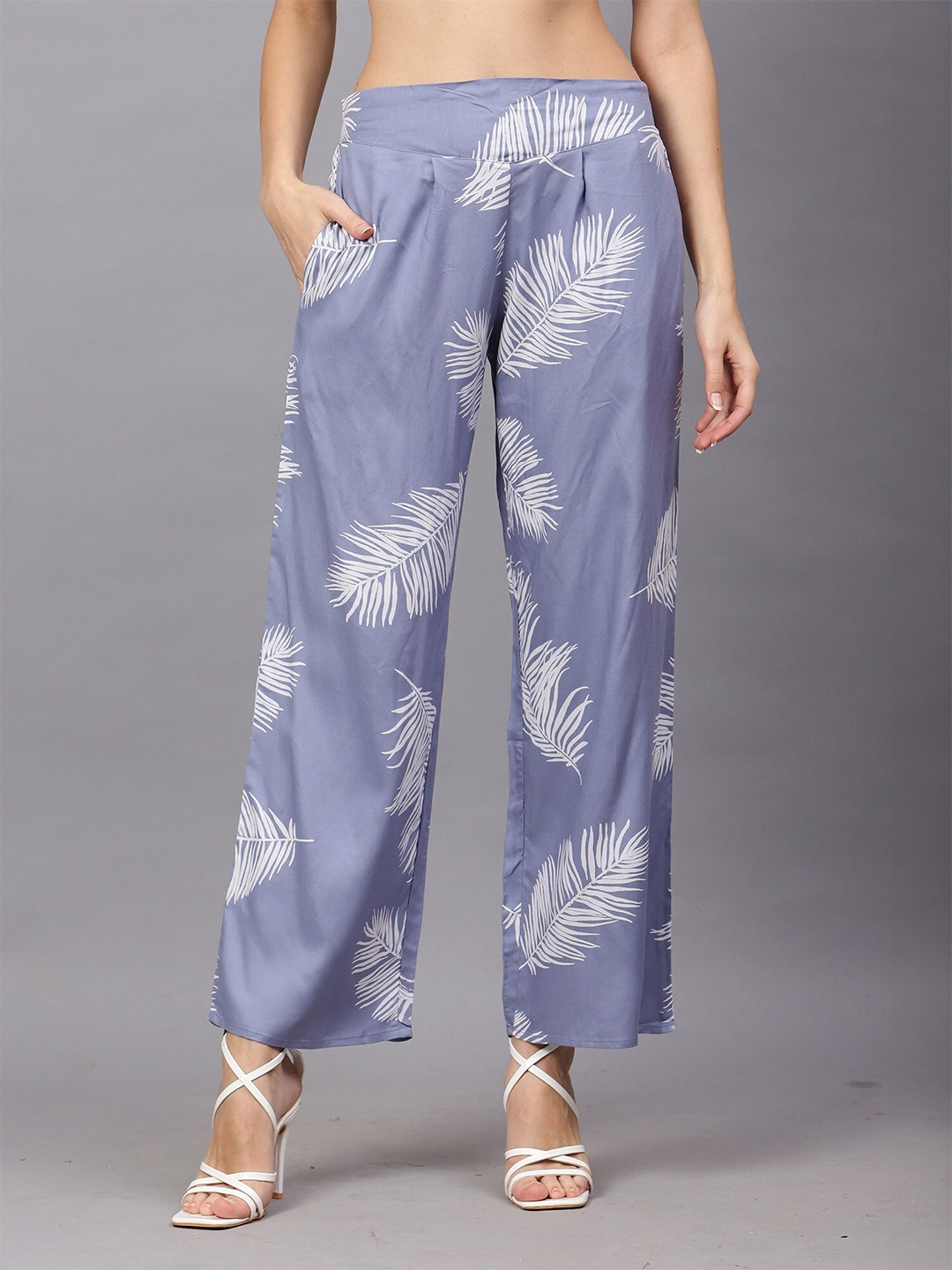 

Indietoga Women Comfort Tropical Printed Easy Wash Parallel Trouser, Blue