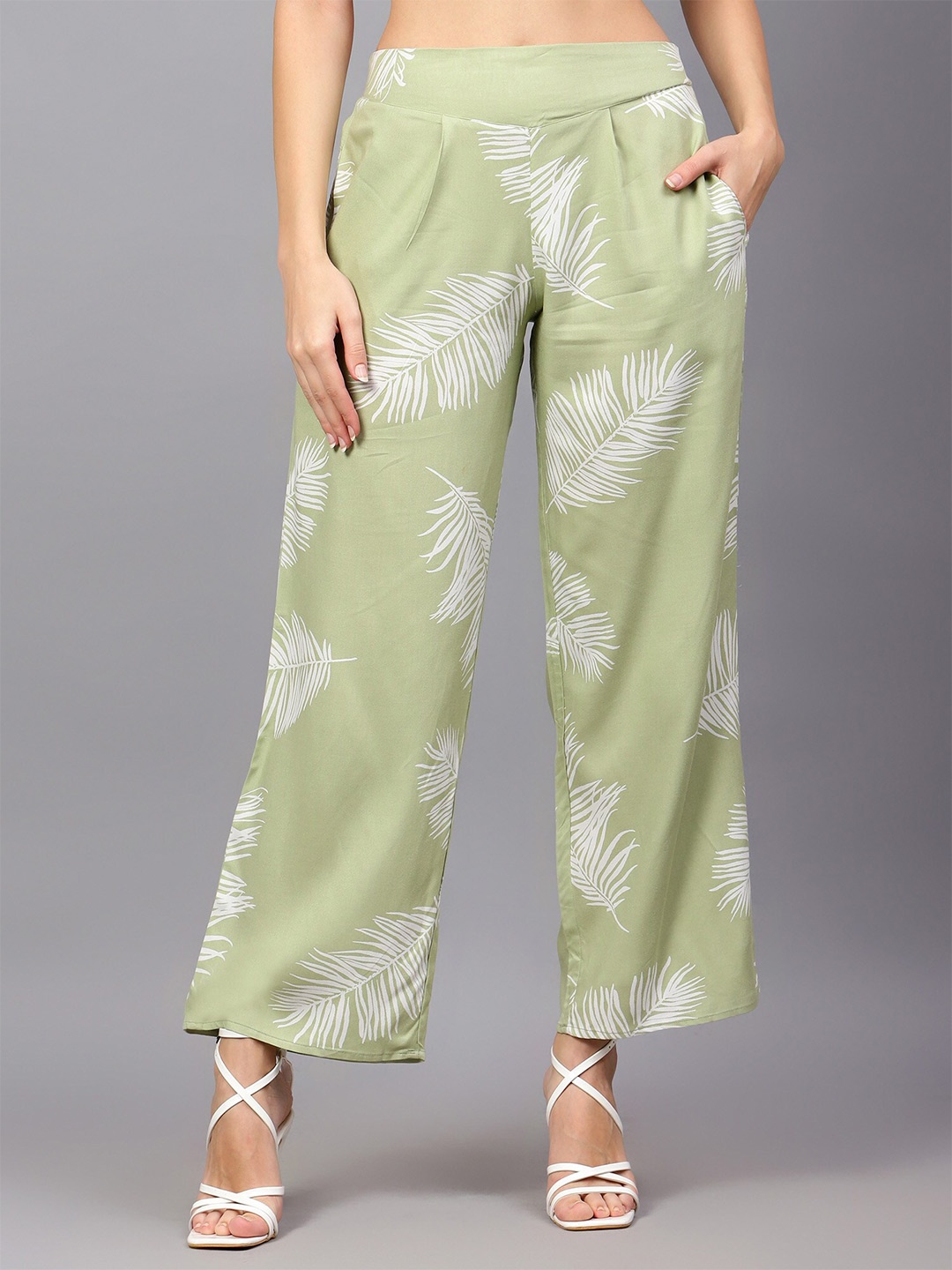 

Indietoga Women Comfort Tropical Printed Easy Wash Parallel Trouser, Green