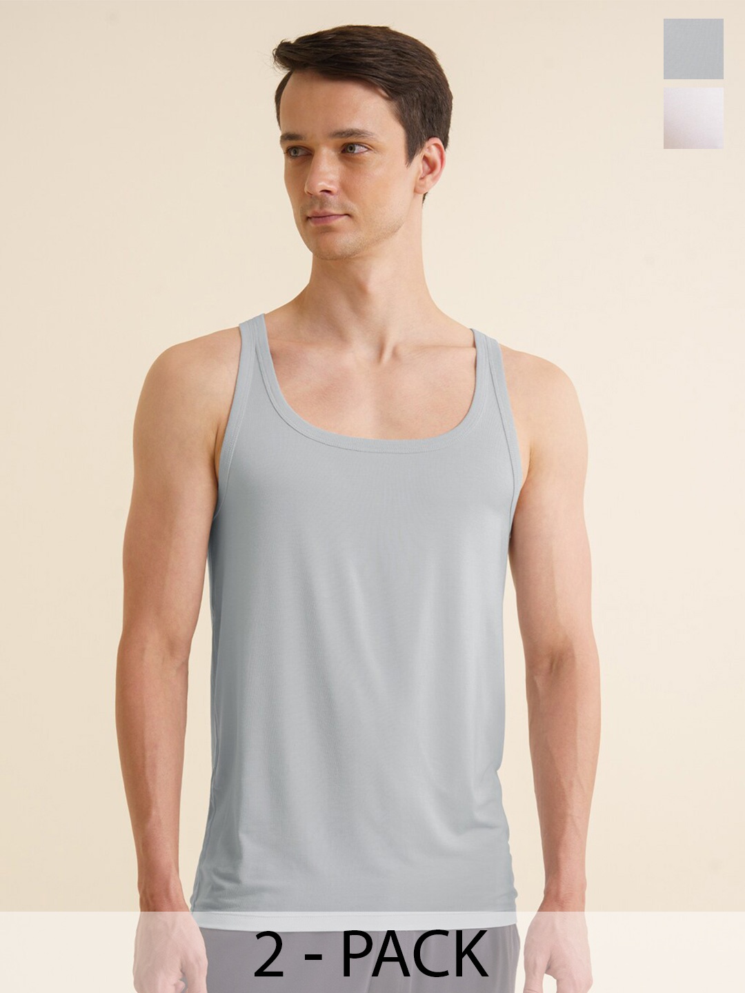 

DAMENSCH Pack of 2 Square Neck Anti Bacterial Innerwear Vests, Grey