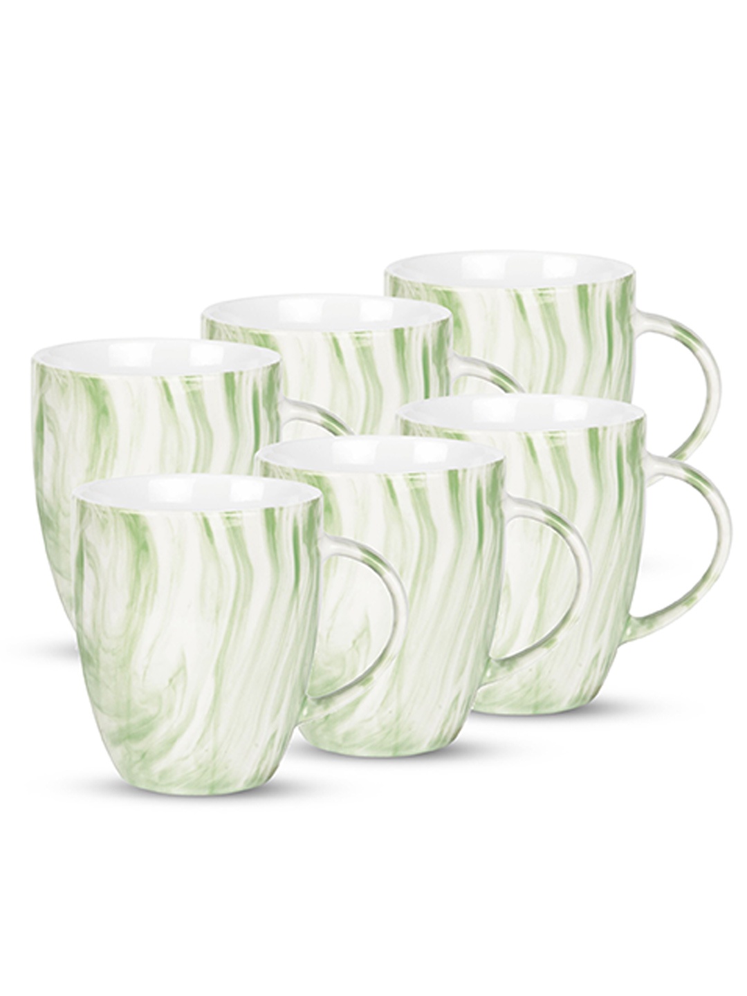 

Treo Green Set Of 6 Marble Printed Mugs- 240 ml Each