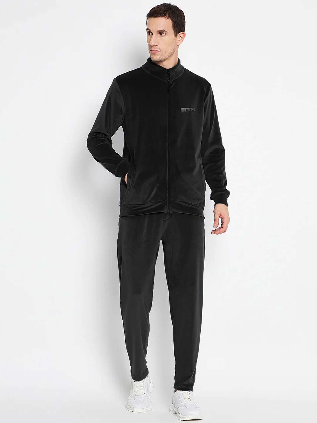 

EDRIO Mock Collar Long Sleeves Mid-Rise Fleece Tracksuits, Black