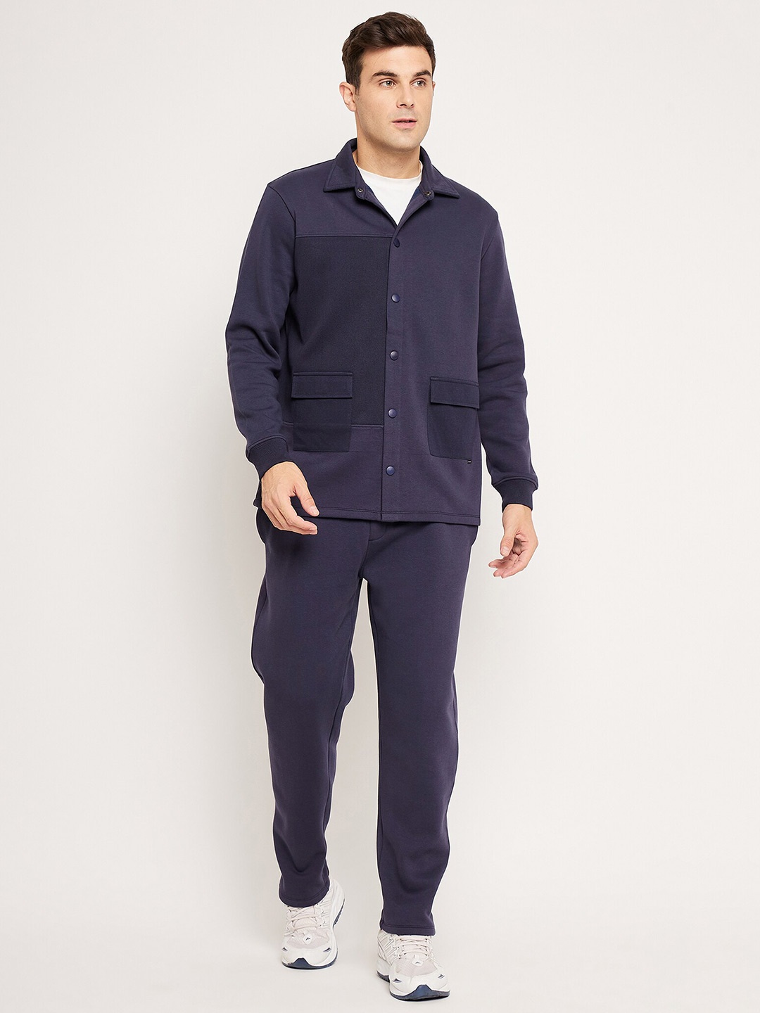 

EDRIO Polo Collar Long Sleeves Fleece Tracksuits, Navy blue