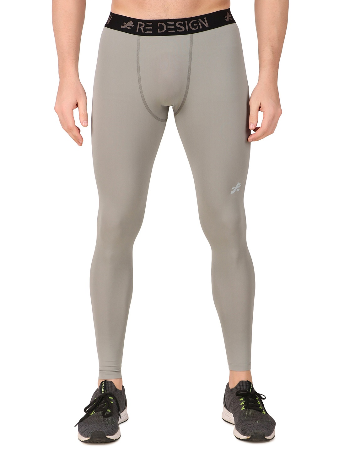 

REDESIGN Men Mid-Rise Rapid-Dry Compression Ankle-Length Running Tights, Grey