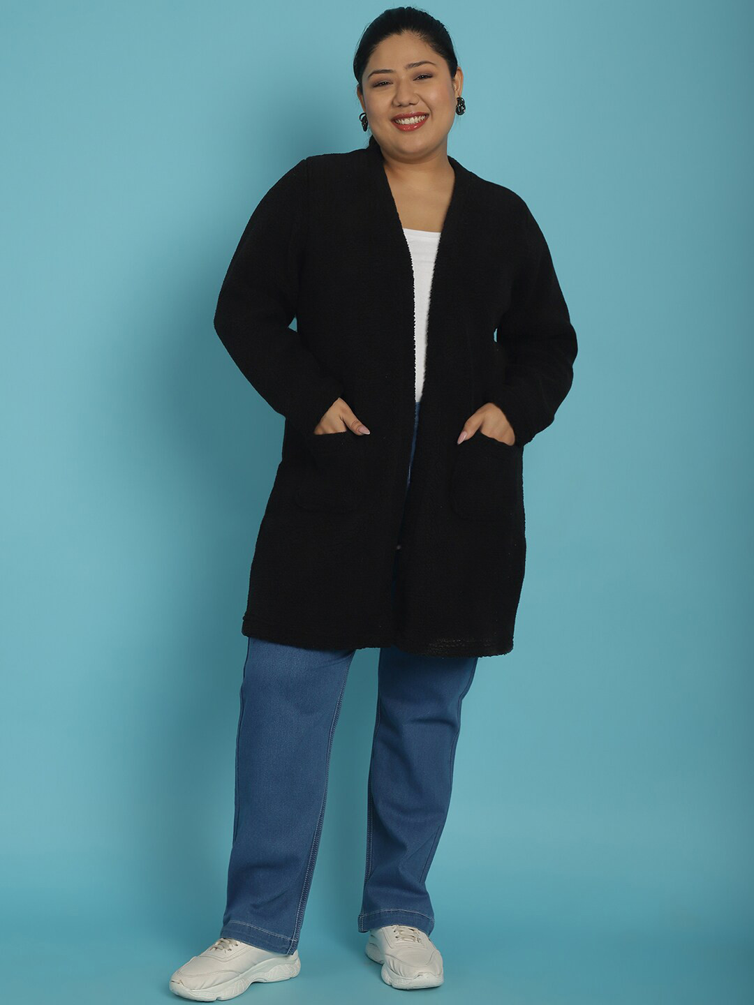 

theRebelinme Plus Size Longline Open Front Jacket, Black