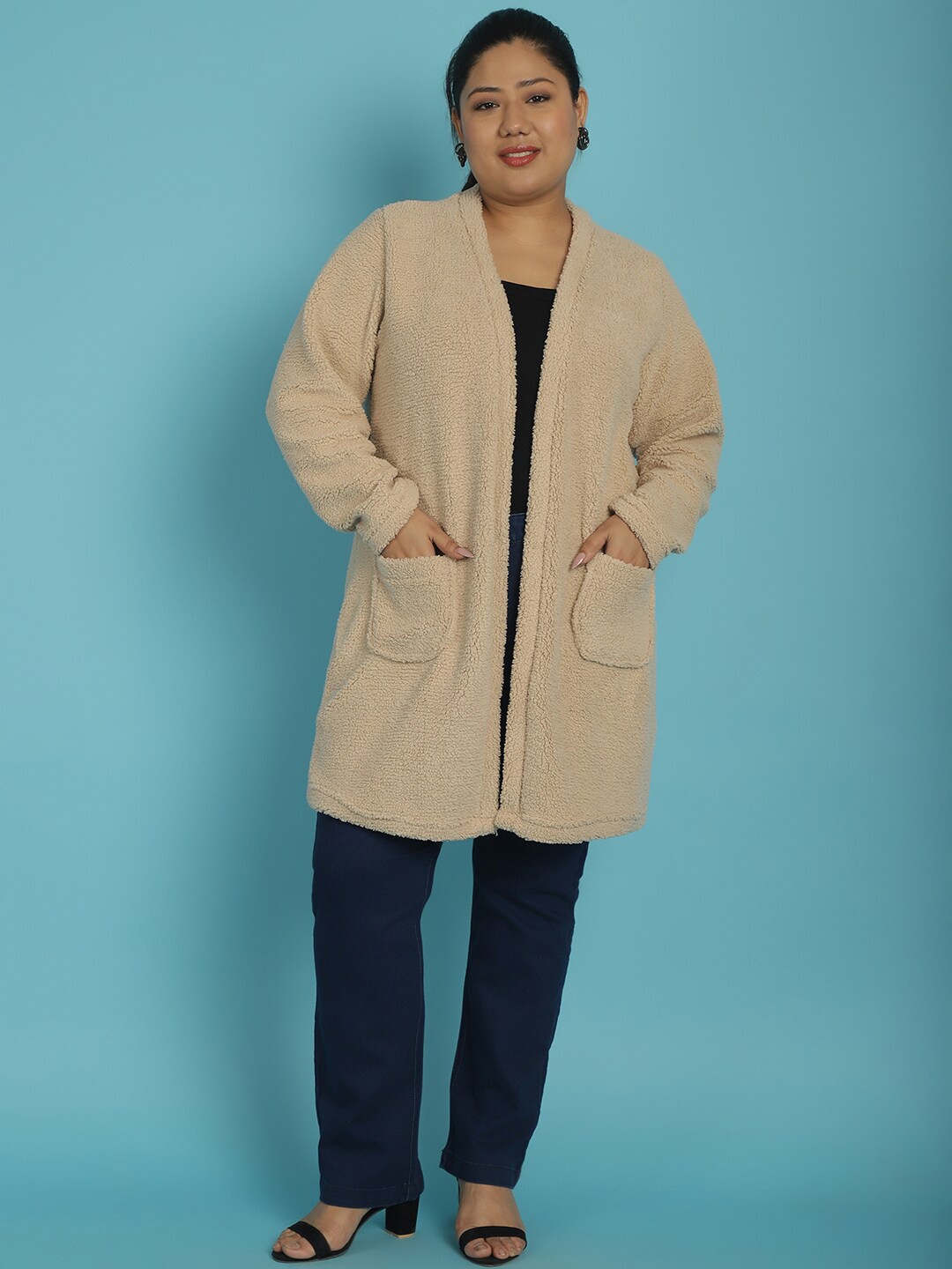 

theRebelinme Plus Size Longline Open Front Jacket, Off white