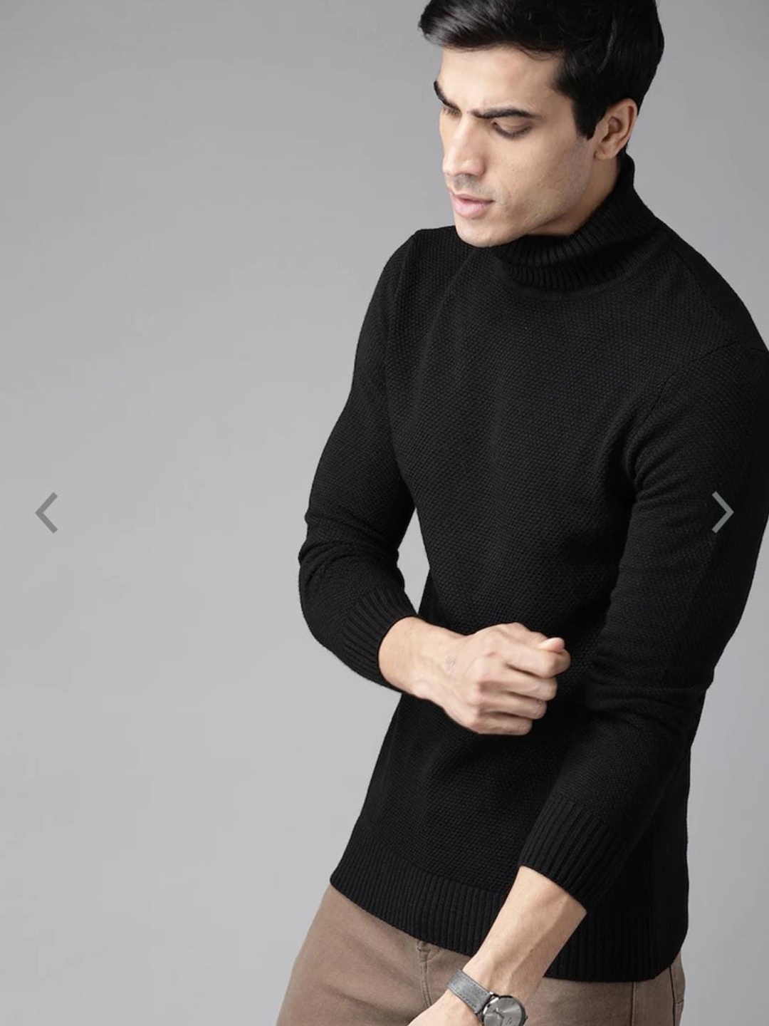 

The Roadster Lifestyle Co. Black Cable Knit Self Design Turtle Neck Acrylic Sweater