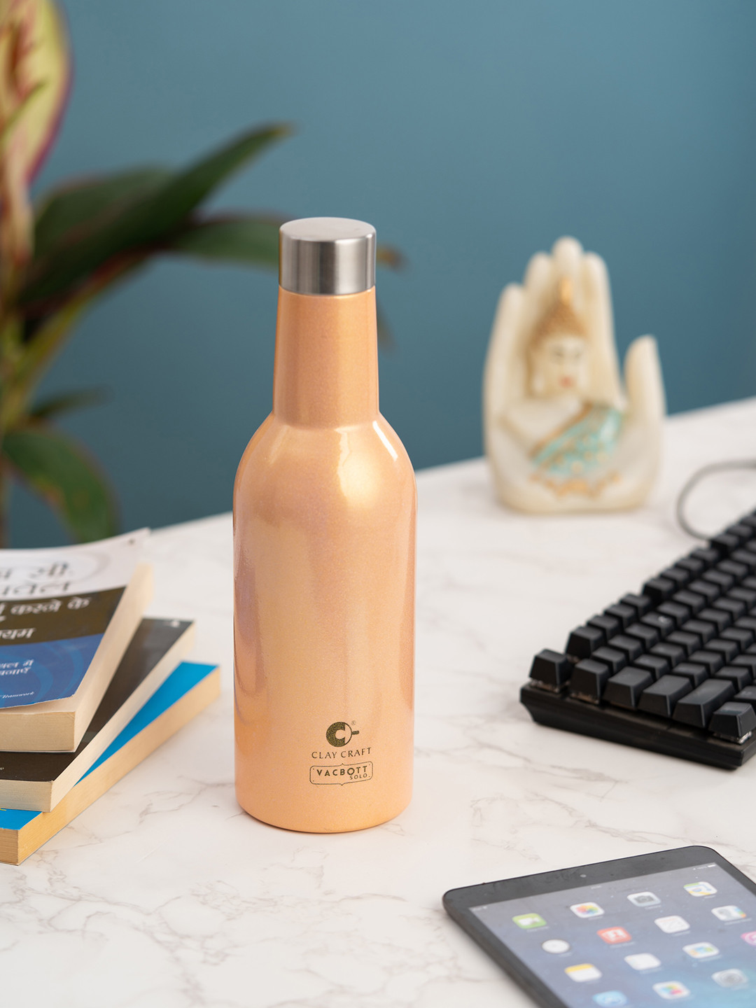 

Clay Craft Vacbott Vino 1100Ml Single-Wall Stainless Steel BIS Approved Water Bottle, Peach