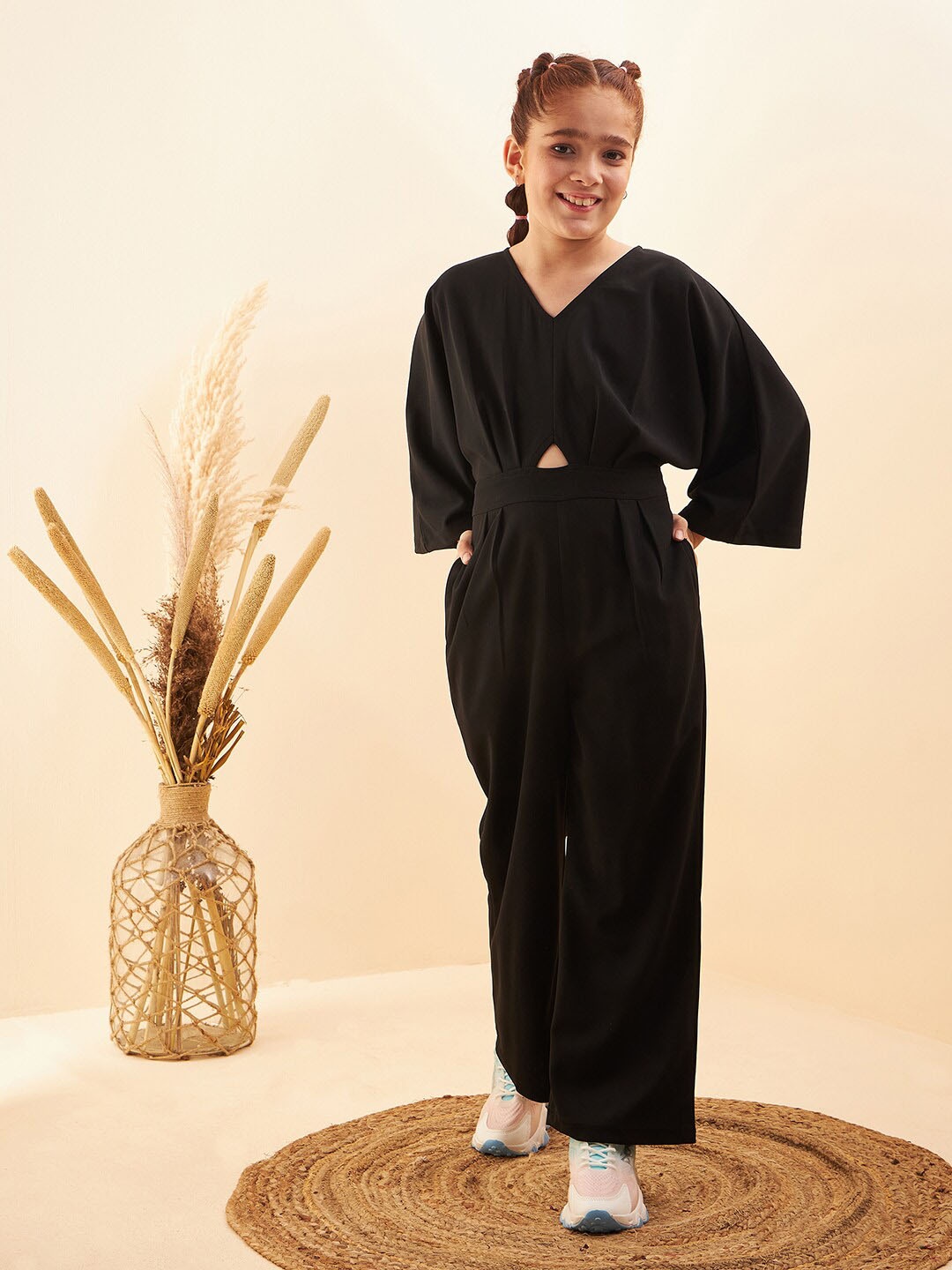 

Cherry & Jerry Girls V-Neck Cut-Out Detail Basic Jumpsuit, Black