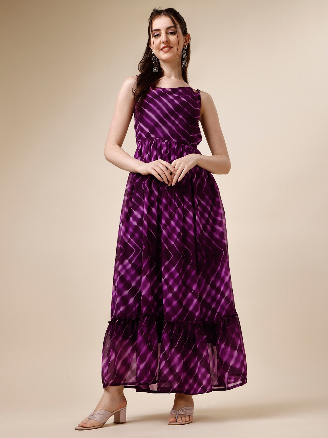

NIZA FASHION Tie And Dyed Ruffled Georgette Maxi Dress, Purple