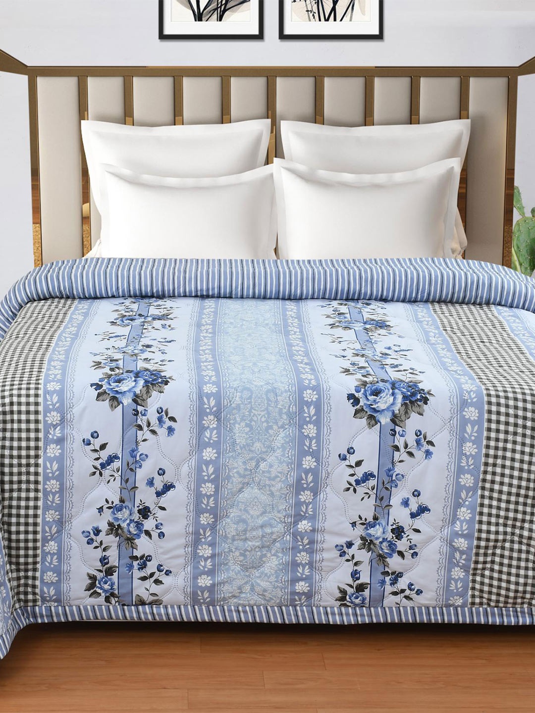 

Florida Blue & White Floral Microfiber AC Room 200 GSM Double Bed Comforter