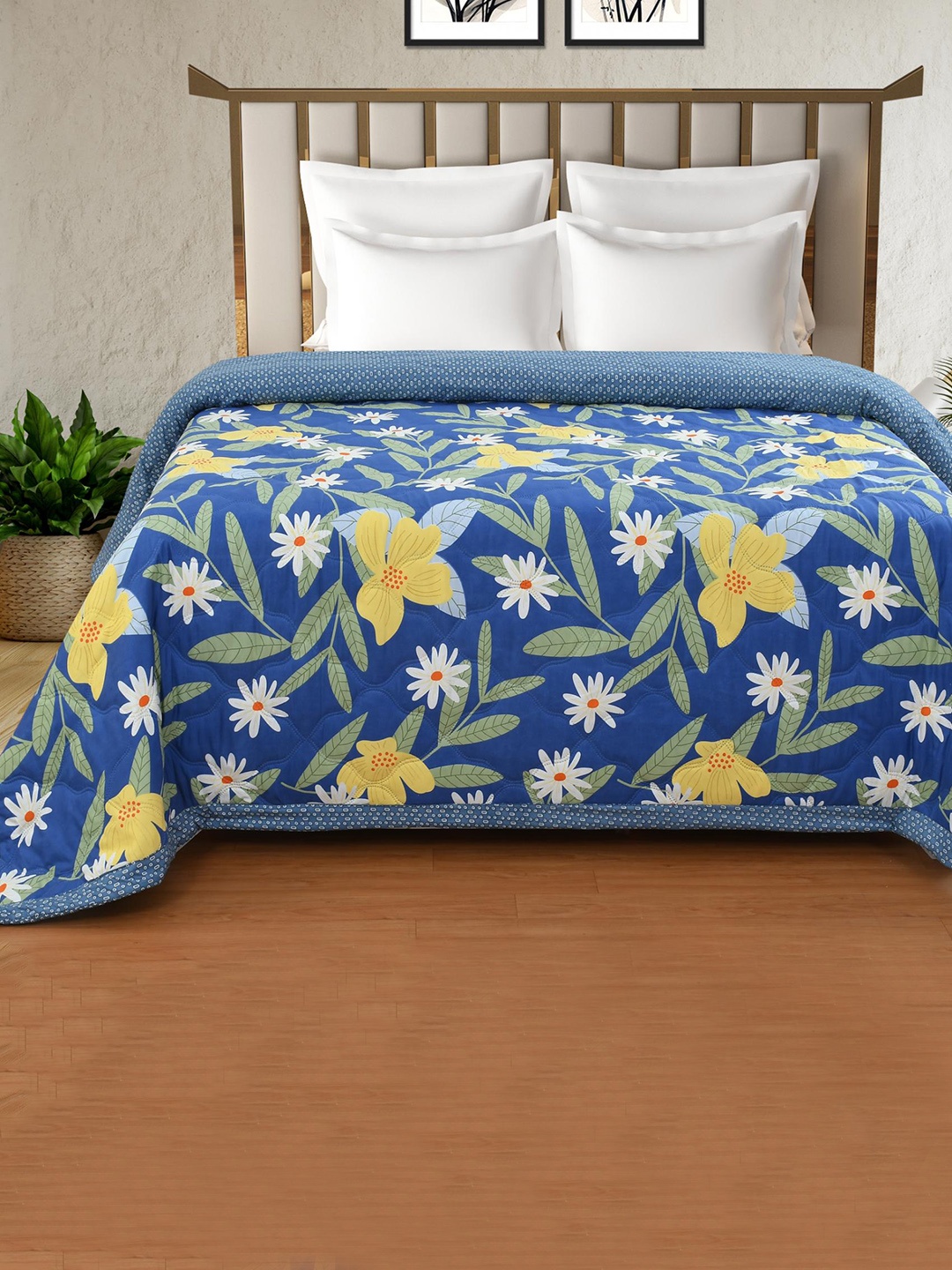 

Florida Blue & Green Floral Microfiber AC Room 200 GSM Double Bed Comforter