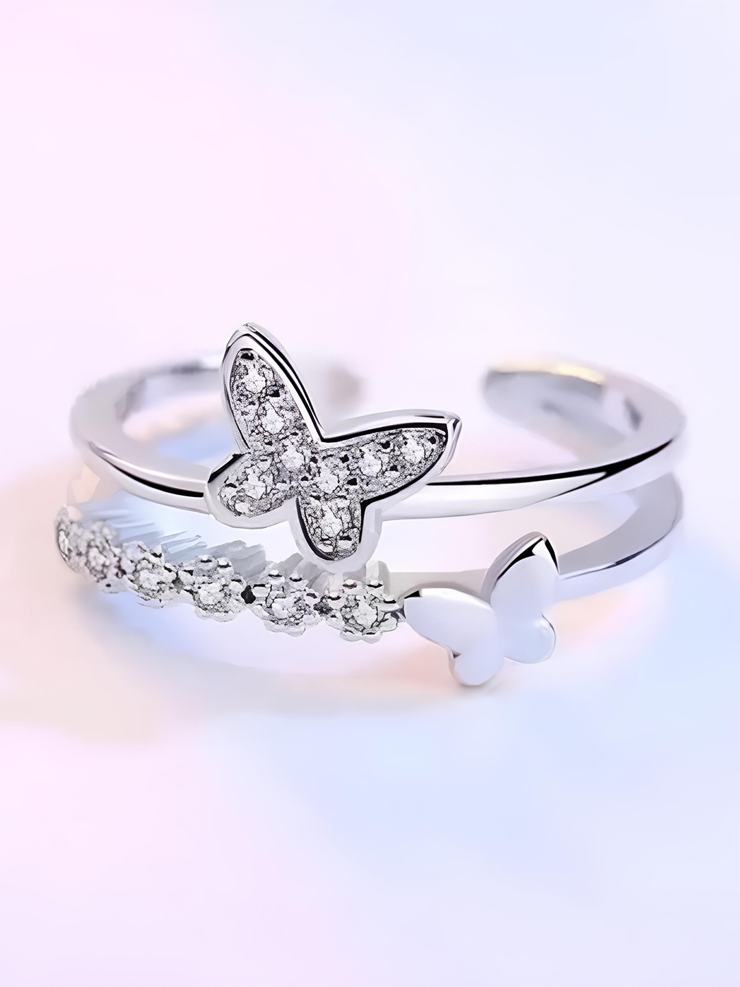 

KARISHMA KREATIONS Silver-Plated CZ-Studded Adjustable Finger Rings
