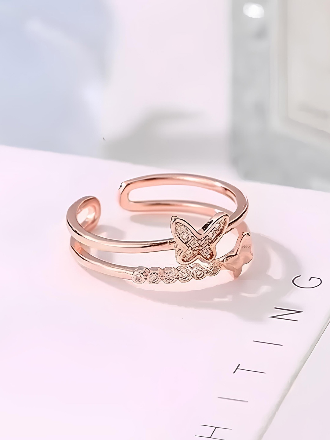 

KARISHMA KREATIONS Rose Gold-Plated CZ-Studded Adjustable Finger Rings