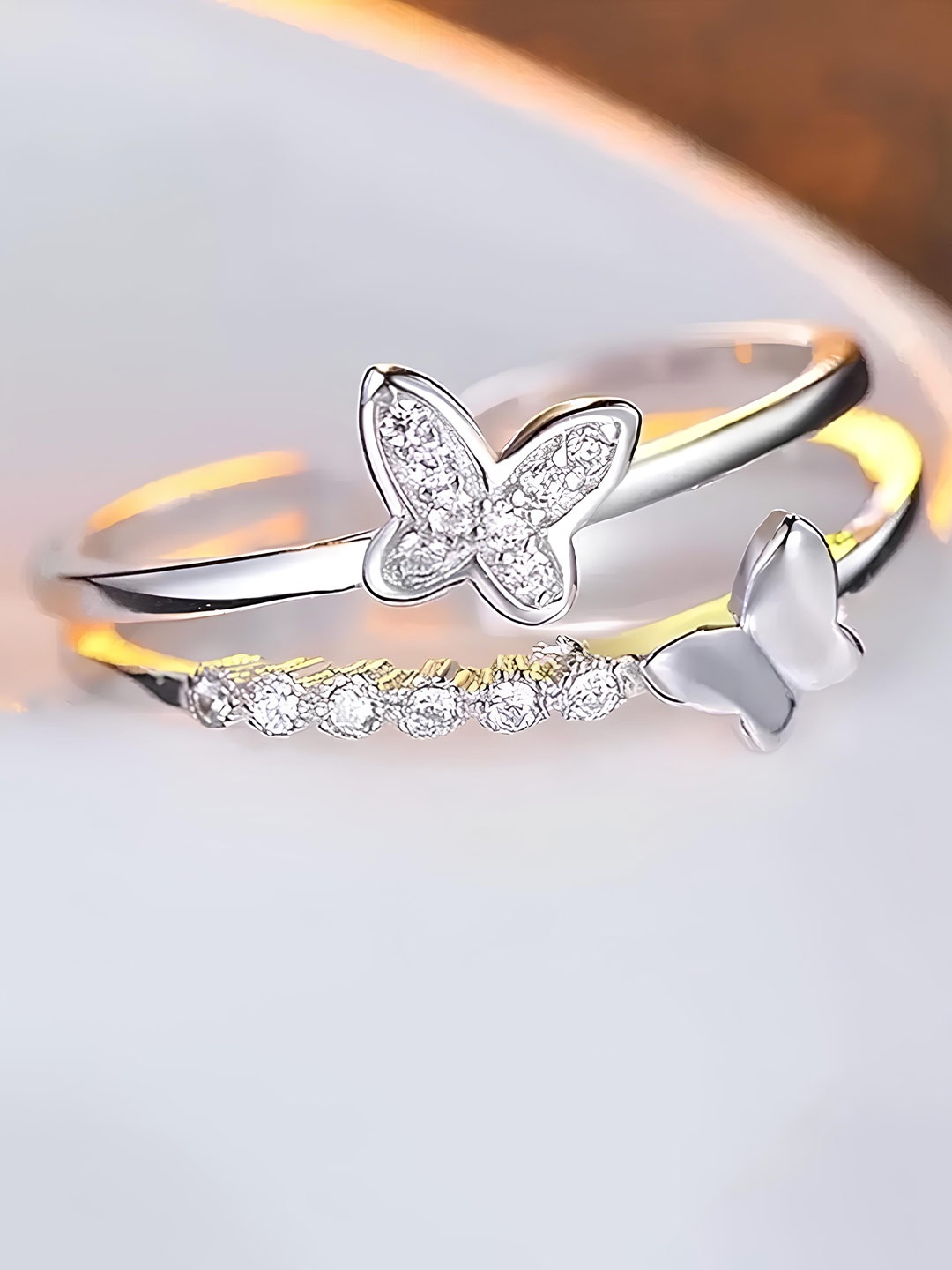

KARISHMA KREATIONS Silver-Plated CZ-Studded Adjustable Finger Rings
