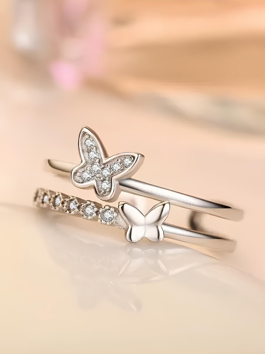 

KARISHMA KREATIONS Set Of 2 Silver-Plated CZ-Studded Adjustable Finger Rings
