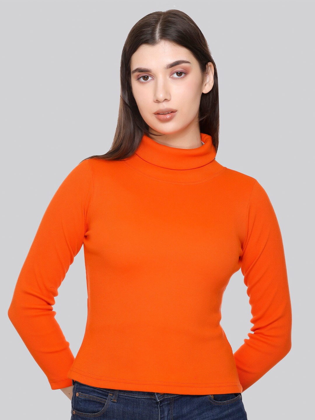 

PLUSH PUSH THE FASHION High Neck Long Sleeves Top, Orange