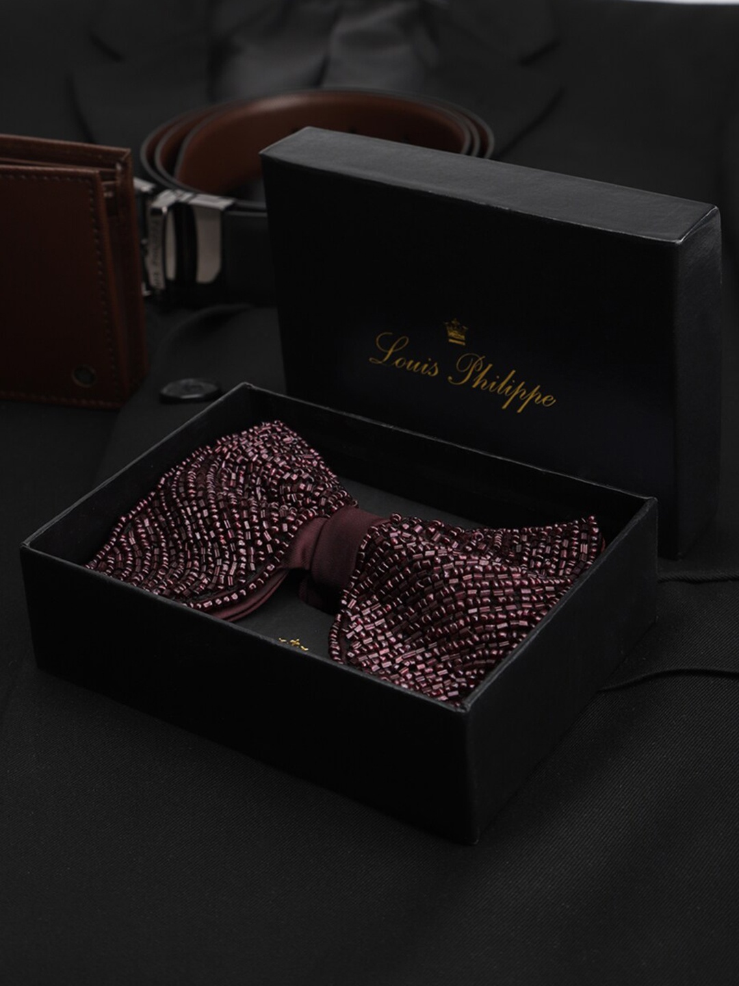 

Louis Philippe Men Embellished Bow Tie, Maroon