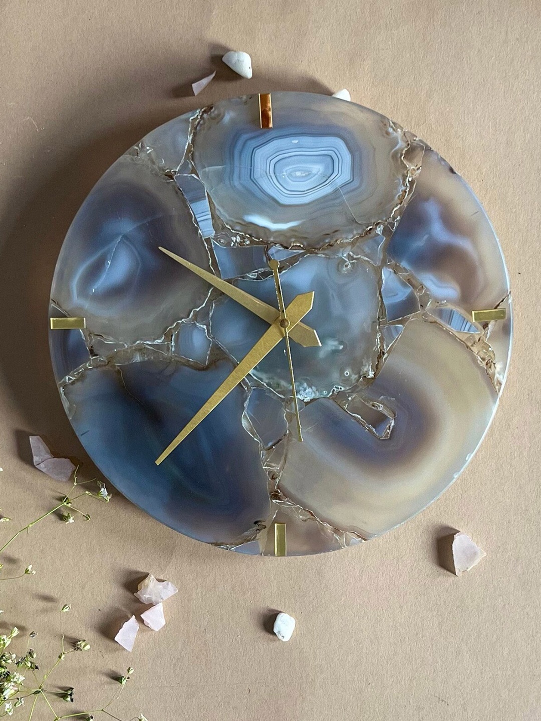 

HOMEARTE Blue & Beige Printed Round Vintage Wall Clock