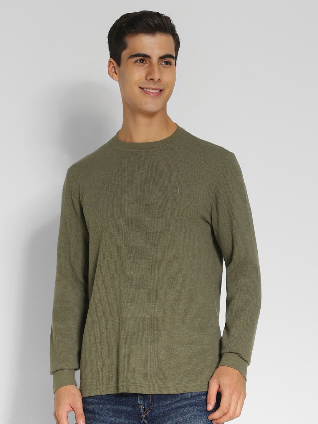 

AMERICAN EAGLE OUTFITTERS Round Neck Long Sleeves Regular Thermal T-Shirt, Olive