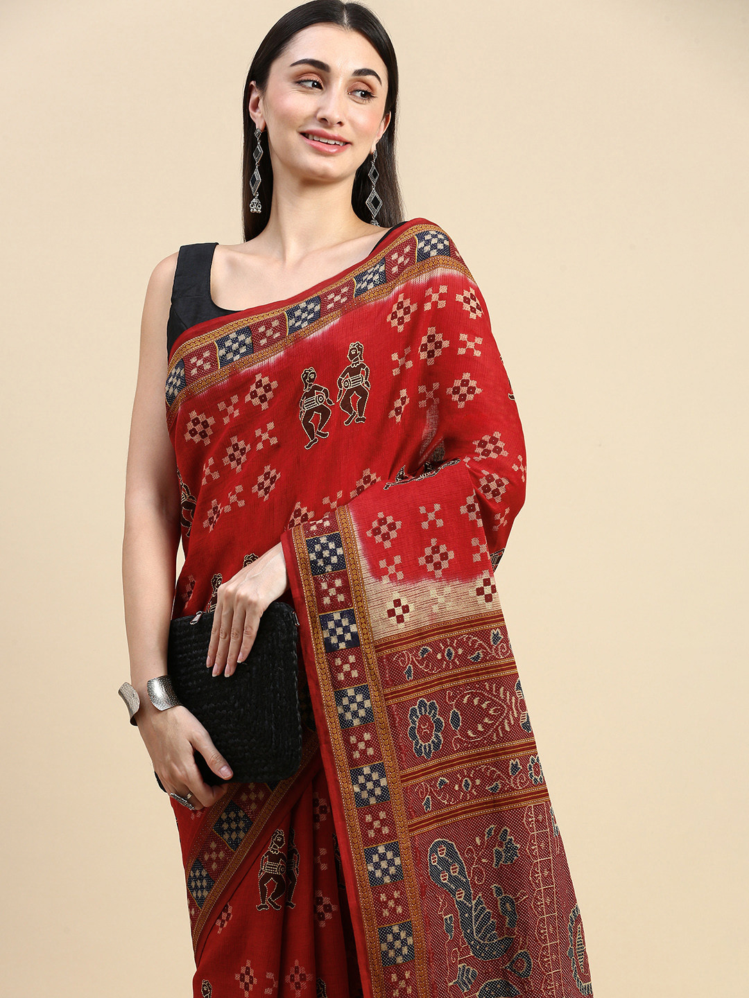 

SHANVIKA Ethnic Motifs Pure Cotton Saree, Red