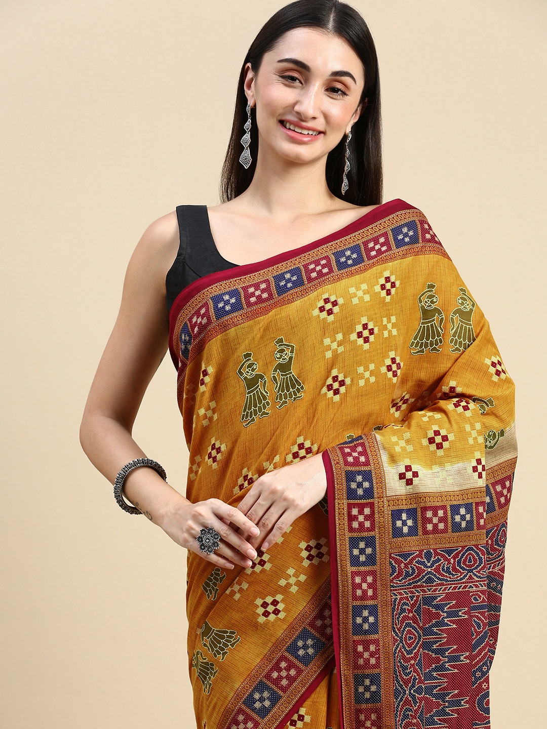 

SHANVIKA Ethnic Motifs Pure Cotton Saree, Mustard