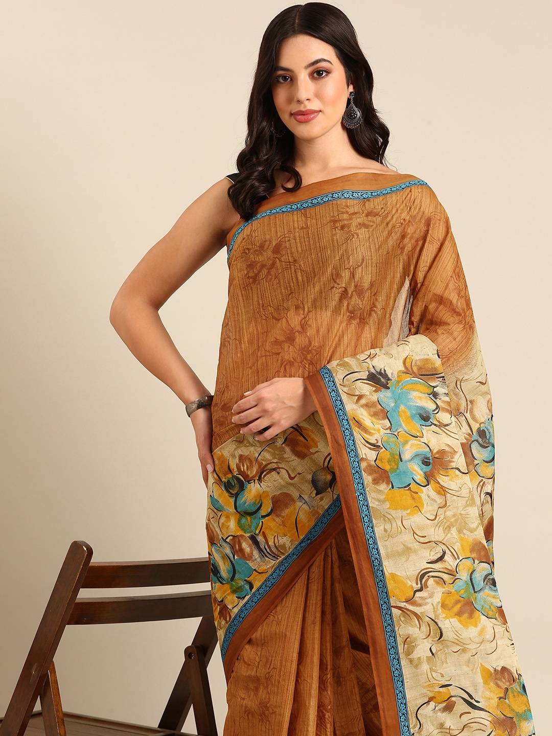 

SHANVIKA Floral Pure Cotton Saree, Brown