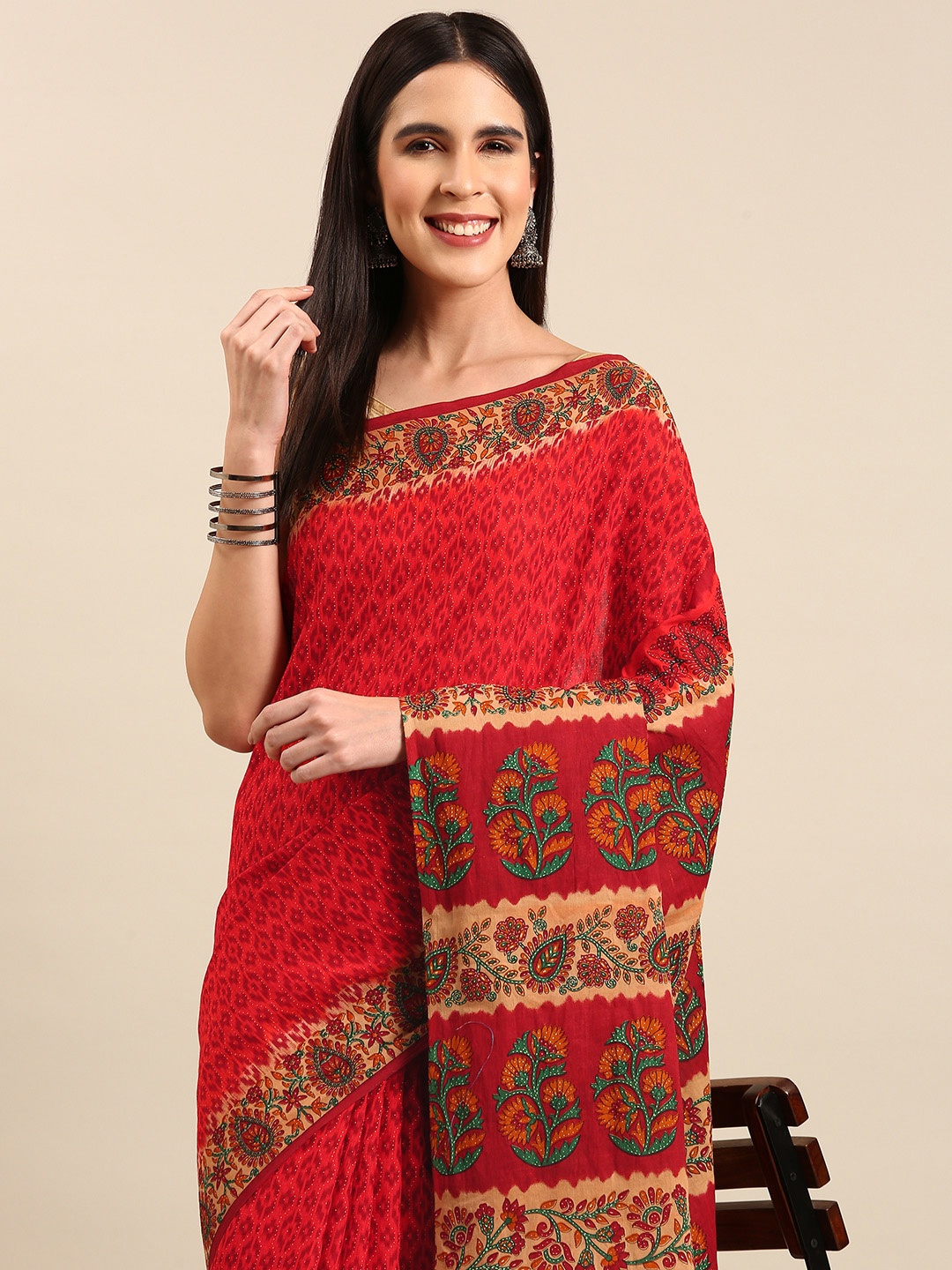 

SHANVIKA Printed Pure Cotton Saree, Red