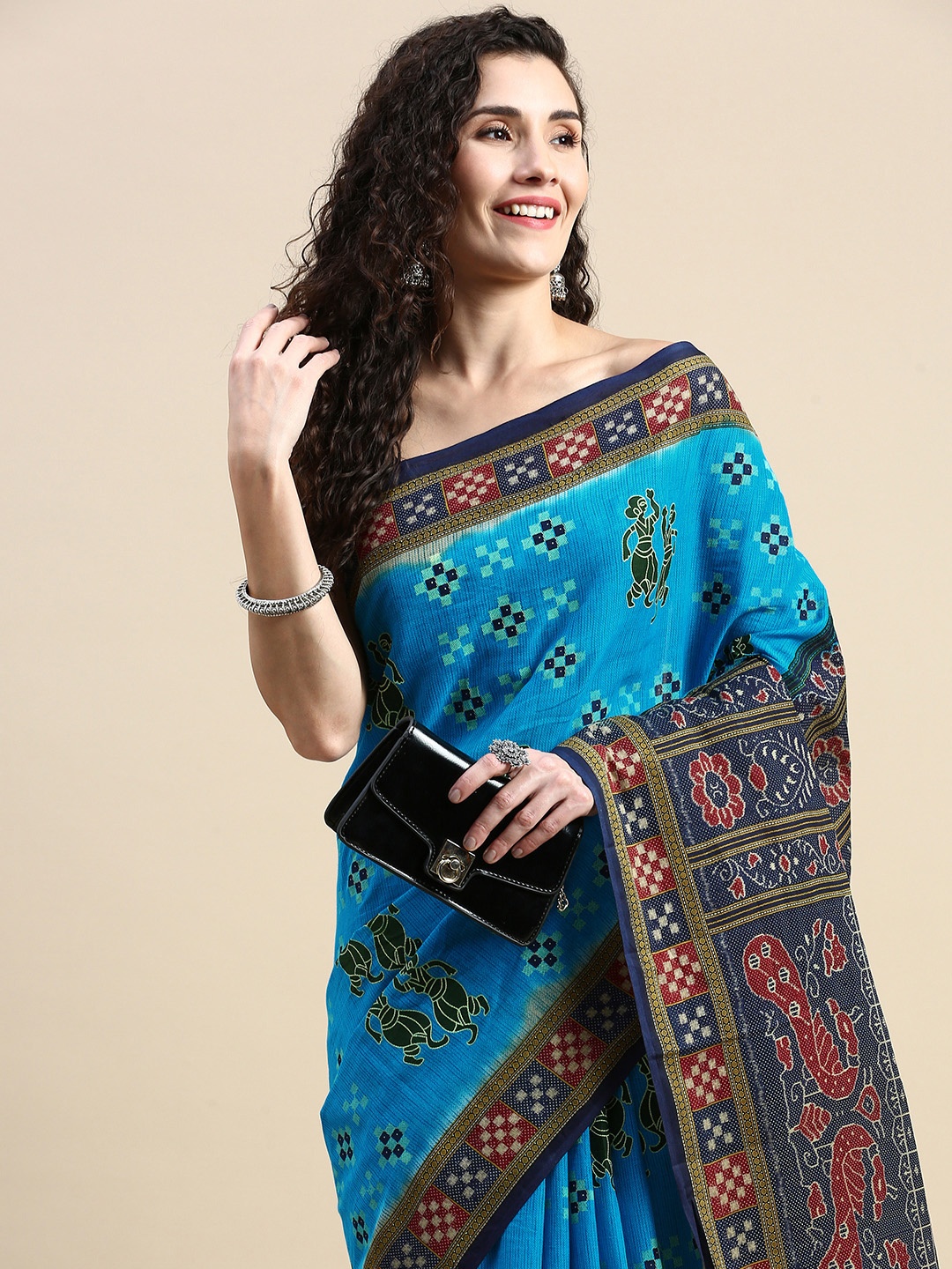 

SHANVIKA Ethnic Motifs Pure Cotton Saree, Blue