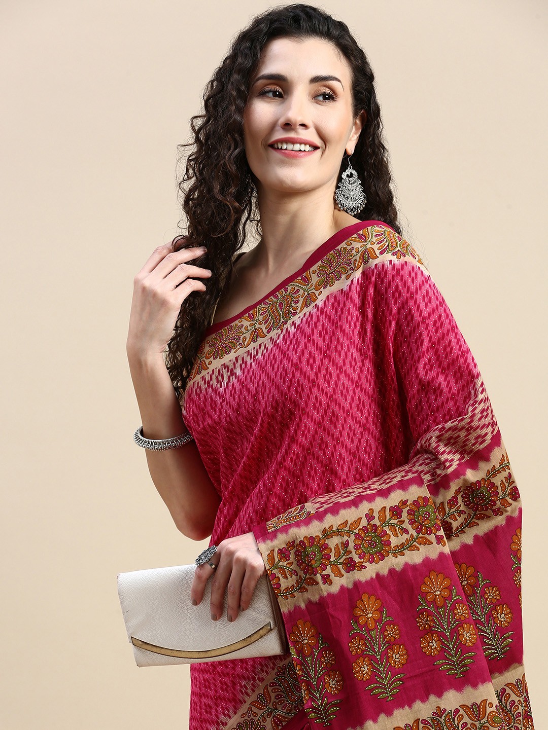 

SHANVIKA Printed Pure Cotton Saree, Pink