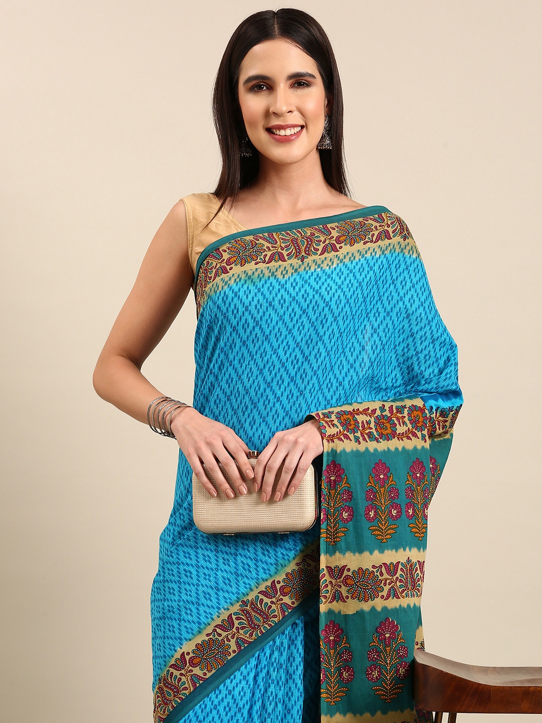 

SHANVIKA Printed Pure Cotton Saree, Turquoise blue