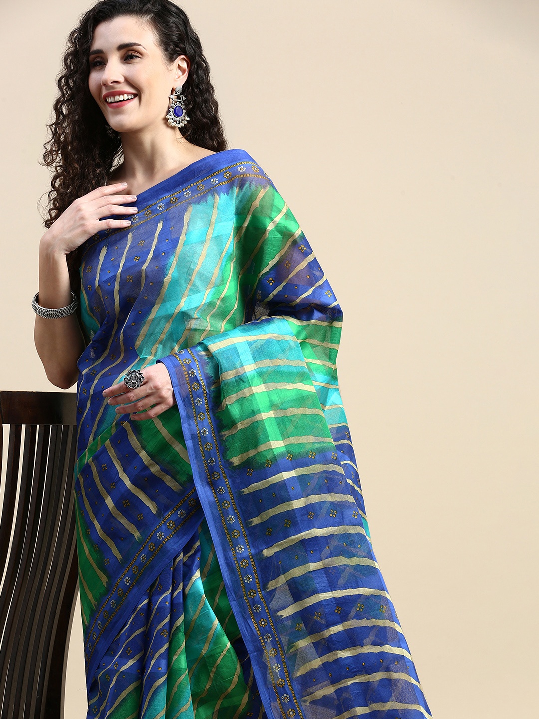 

SHANVIKA Leheriya Pure Cotton Saree, Navy blue